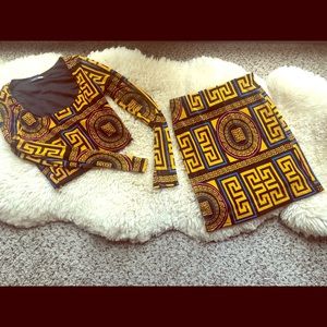 Rad little patterned crop top and matching skirt!